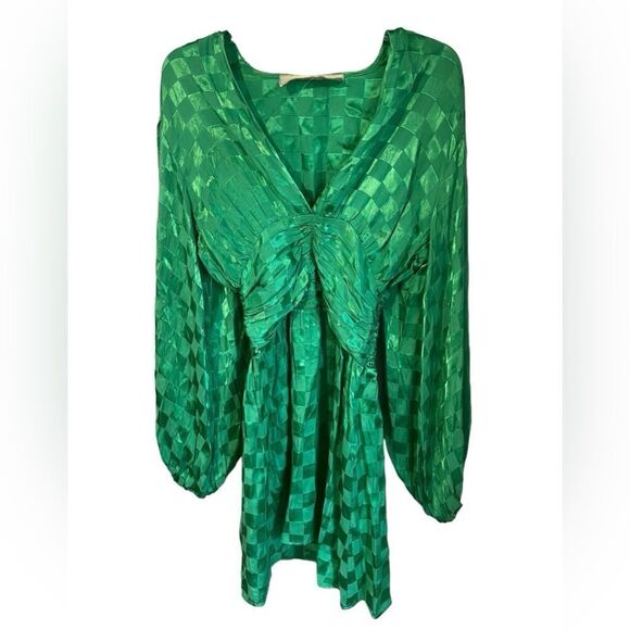 Jen's Pirate Booty Hinano Midi Dress Kelly Green Check V-Neck Long Sleeves Sz XS - Picture 1 of 5